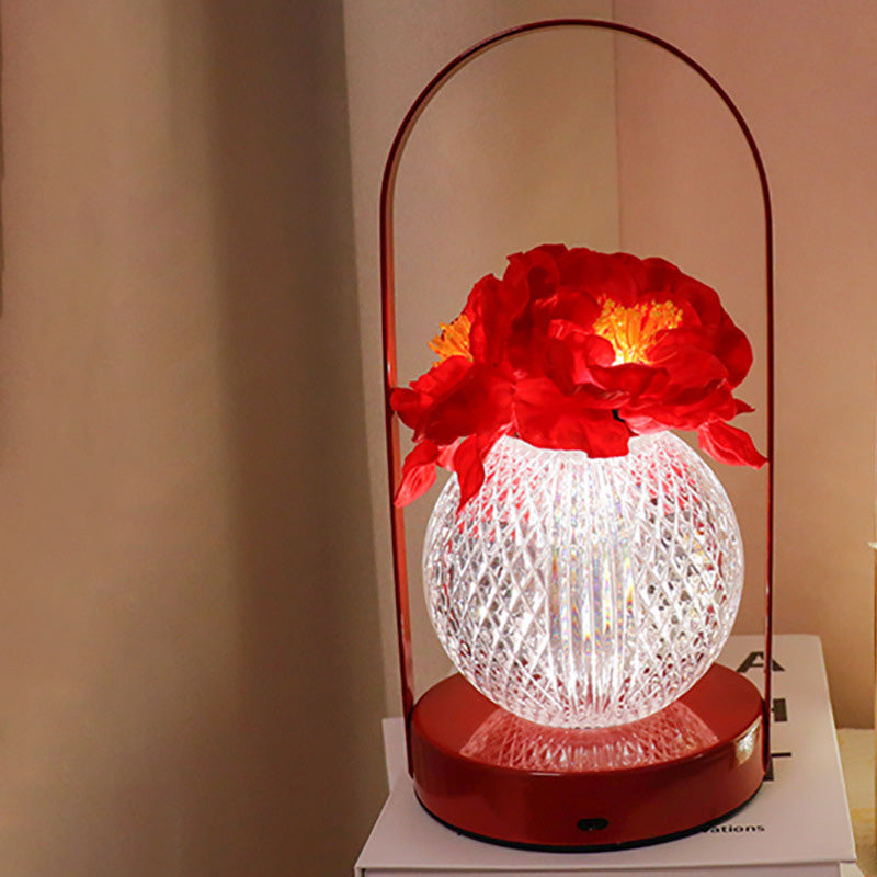 Carnation Round Plastic Bedroom Table Lamp
