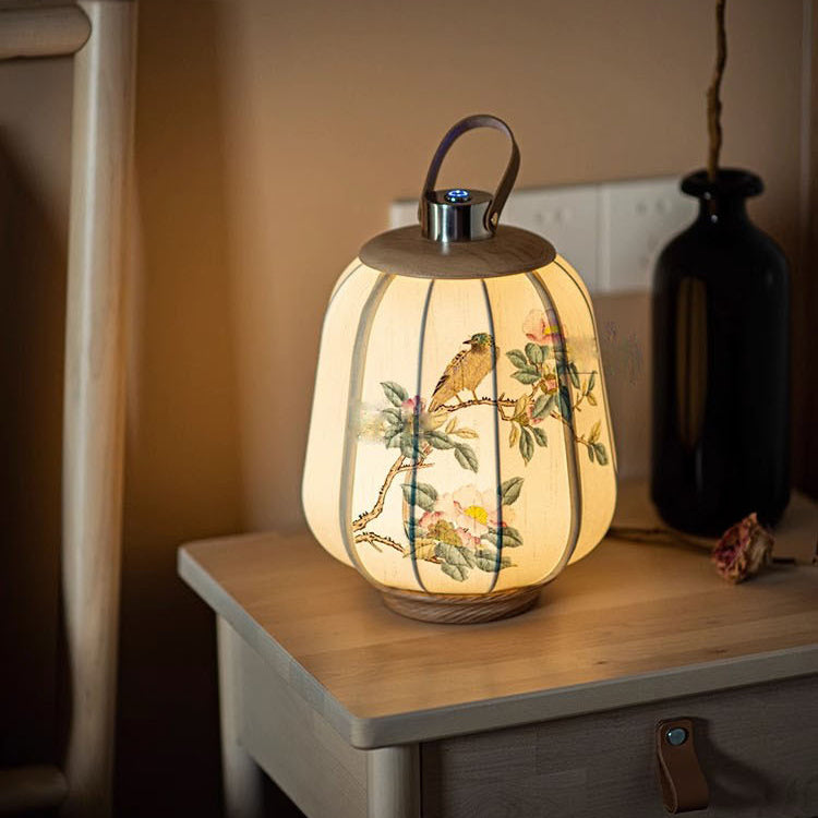 Lantern Round Solid Wood Table Lamp