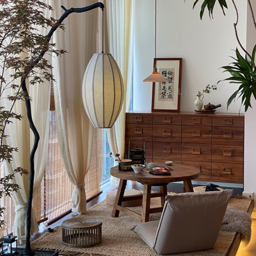 Oval Curve Fabric Resin Floor Lamp