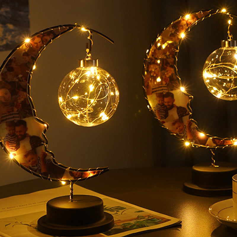 Moon Shape Pattern Glass Table Lamp