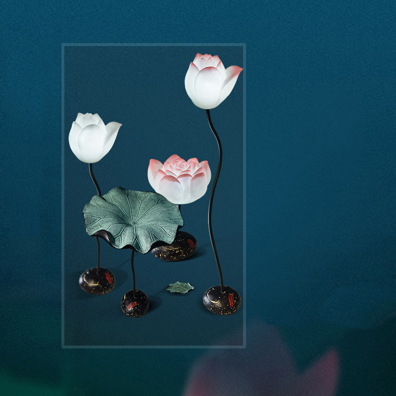 Round Lotus Flower Resin Floor Lamp