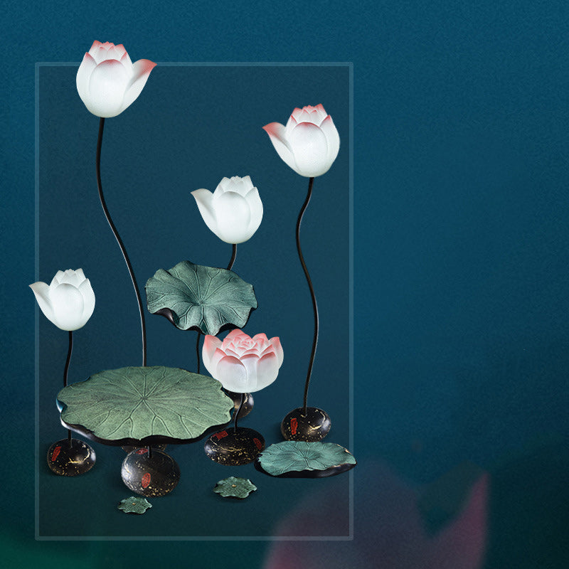 Round Lotus Flower Resin Floor Lamp