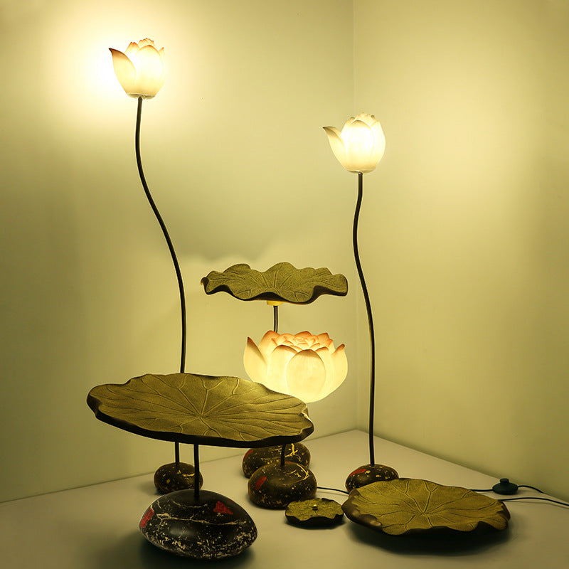 Round Lotus Flower Resin Floor Lamp