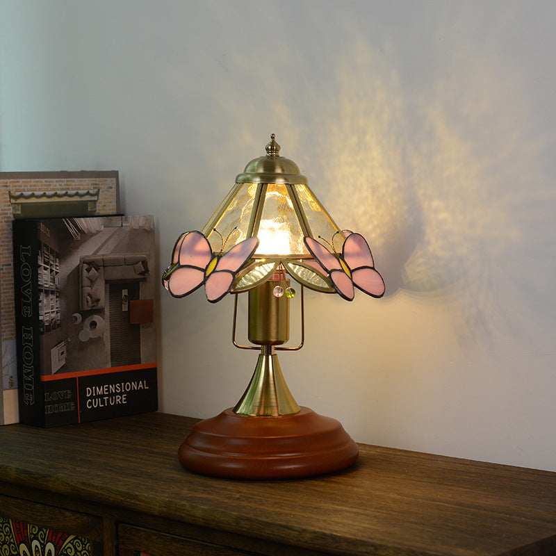 Butterfly Cone Round Glass Table Lamp