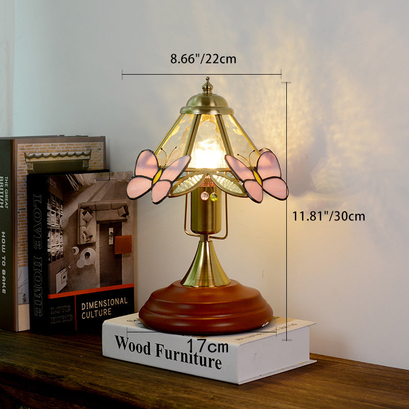 Butterfly Cone Round Glass Table Lamp