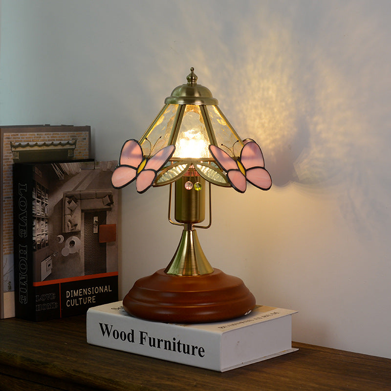 Butterfly Cone Round Glass Table Lamp