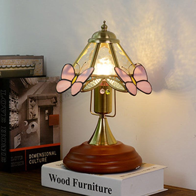 Butterfly Cone Round Glass Table Lamp