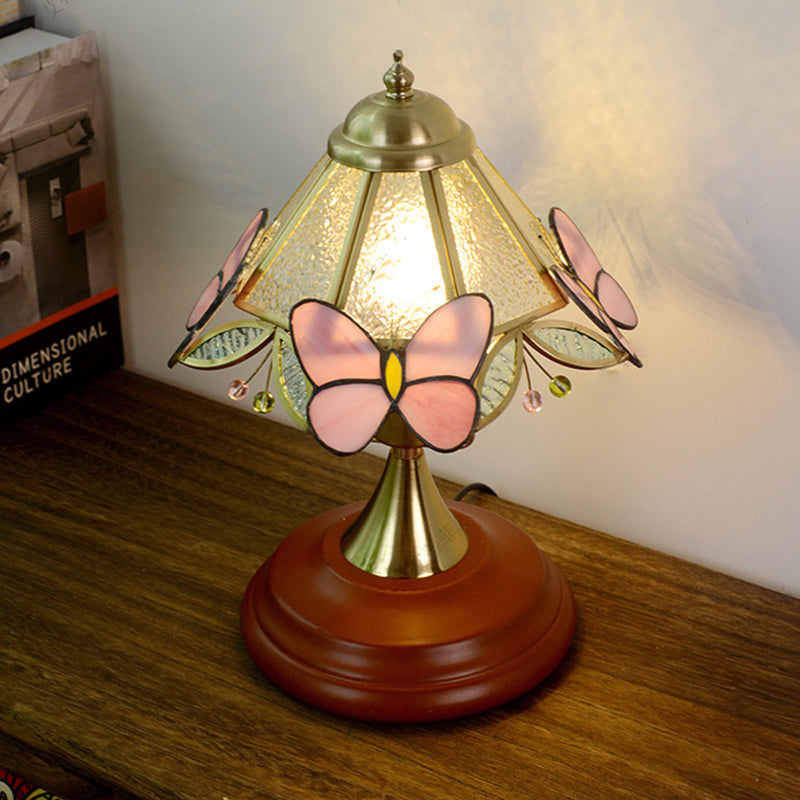 Butterfly Cone Round Glass Table Lamp