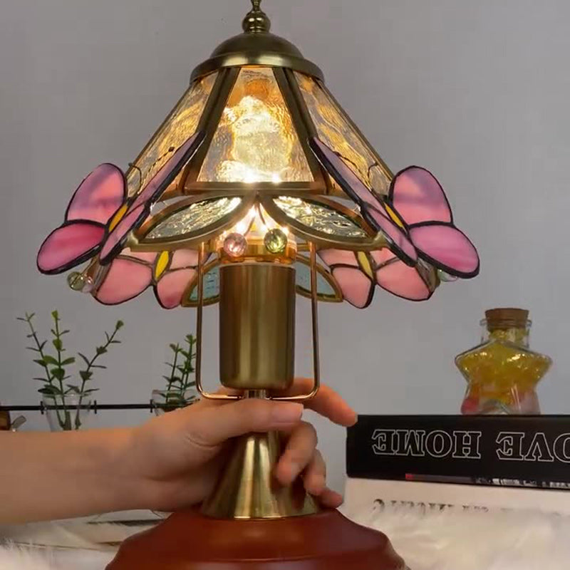 Butterfly Cone Round Glass Table Lamp