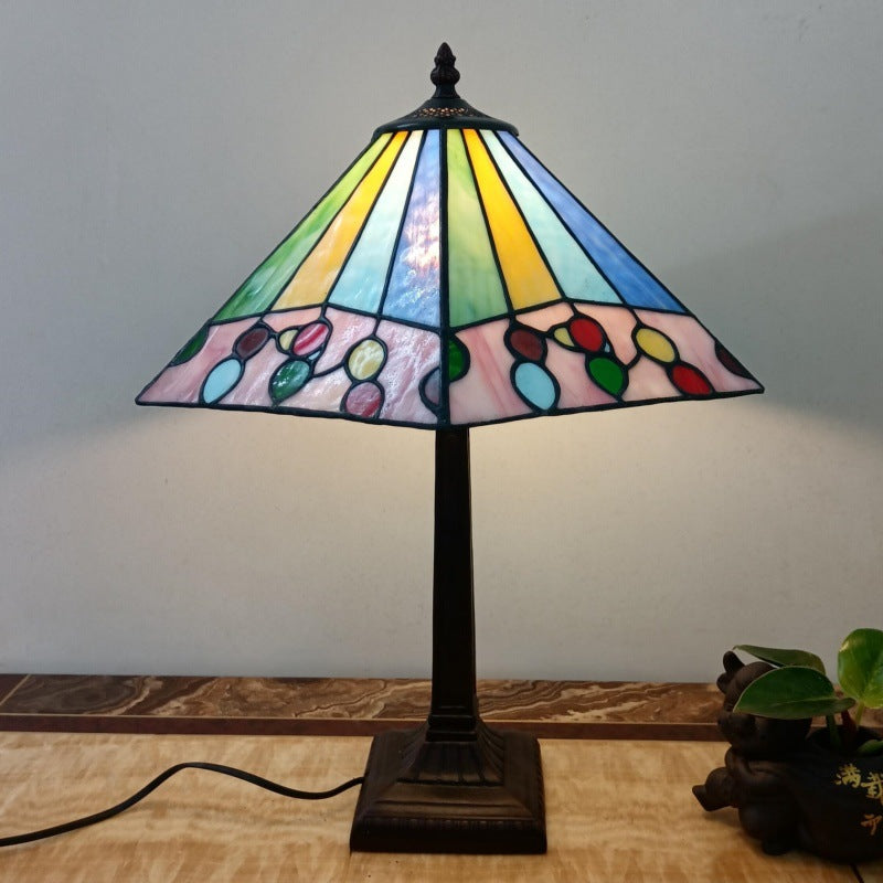 Tapered Round Square Glass Table Lamp