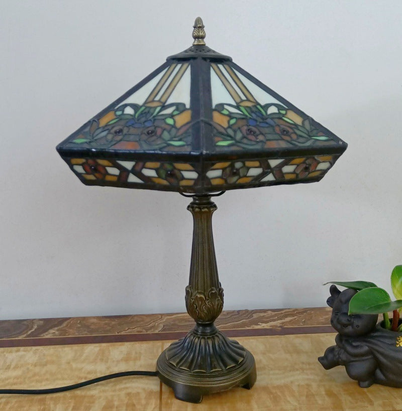Tapered Round Square Glass Table Lamp