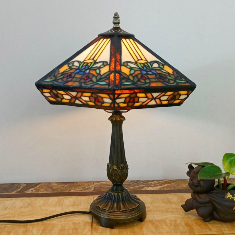Tapered Round Square Glass Table Lamp