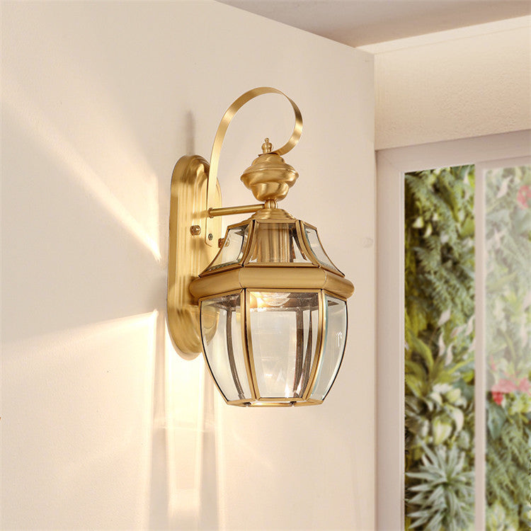 Hexagonal Round Glass Copper Outdoor Light