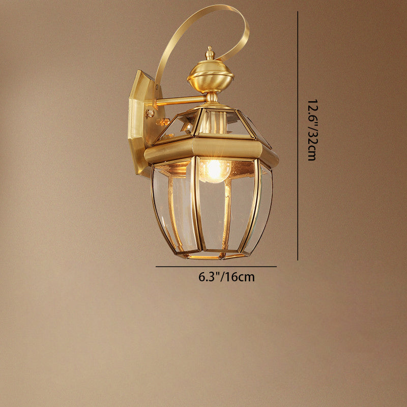 Hexagonal Round Glass Copper Outdoor Light