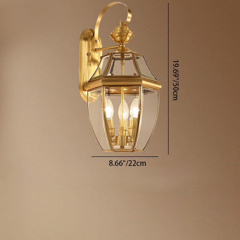 Hexagonal Round Glass Copper Outdoor Light
