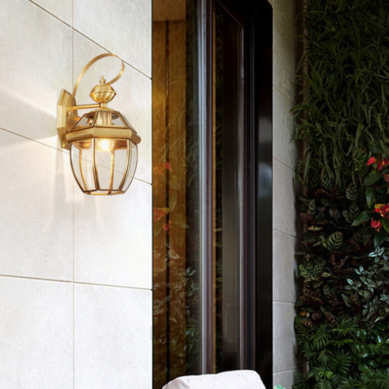 Hexagonal Round Glass Copper Outdoor Light