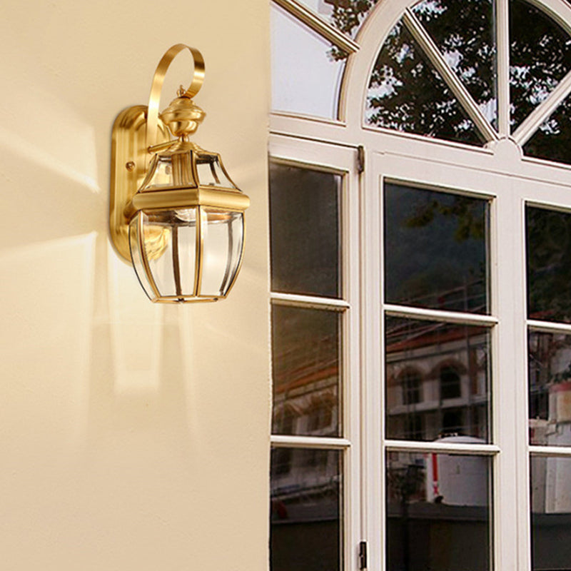 Hexagonal Round Glass Copper Outdoor Light