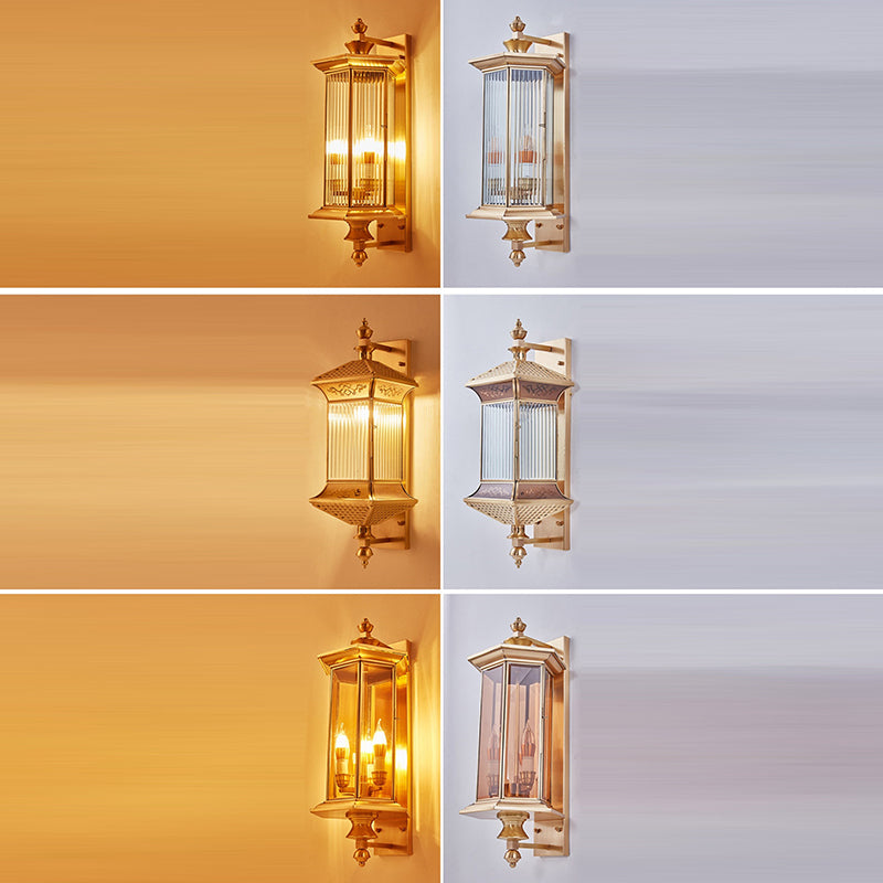 Hexagonal Column Glass Copper 2-Light Outdoor Light