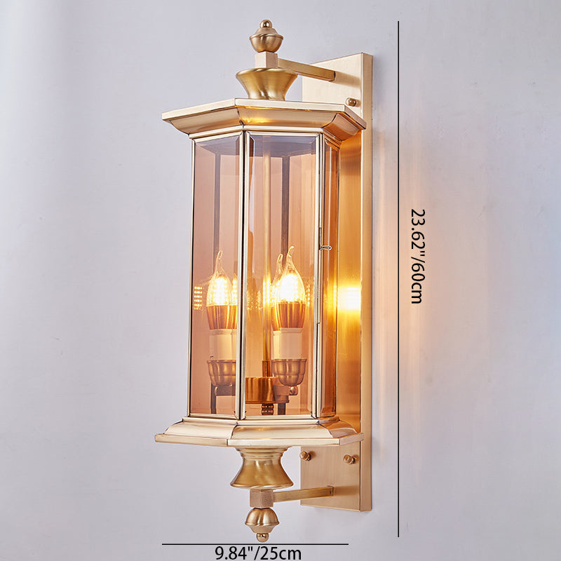 Hexagonal Column Glass Copper 2-Light Outdoor Light