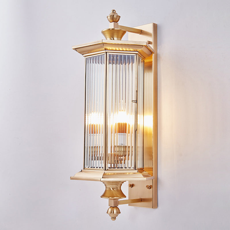 Hexagonal Column Glass Copper 2-Light Outdoor Light