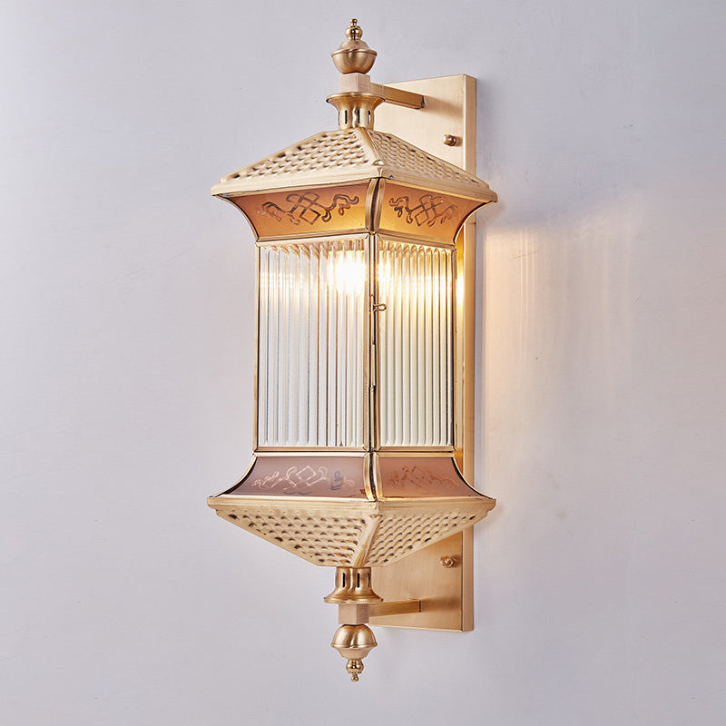 Hexagonal Column Glass Copper 2-Light Outdoor Light