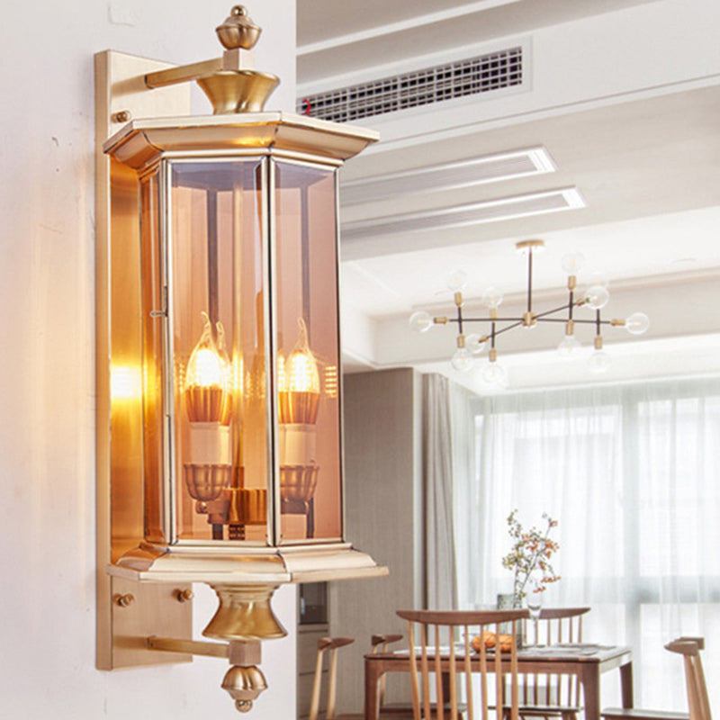 Hexagonal Column Glass Copper 2-Light Outdoor Light