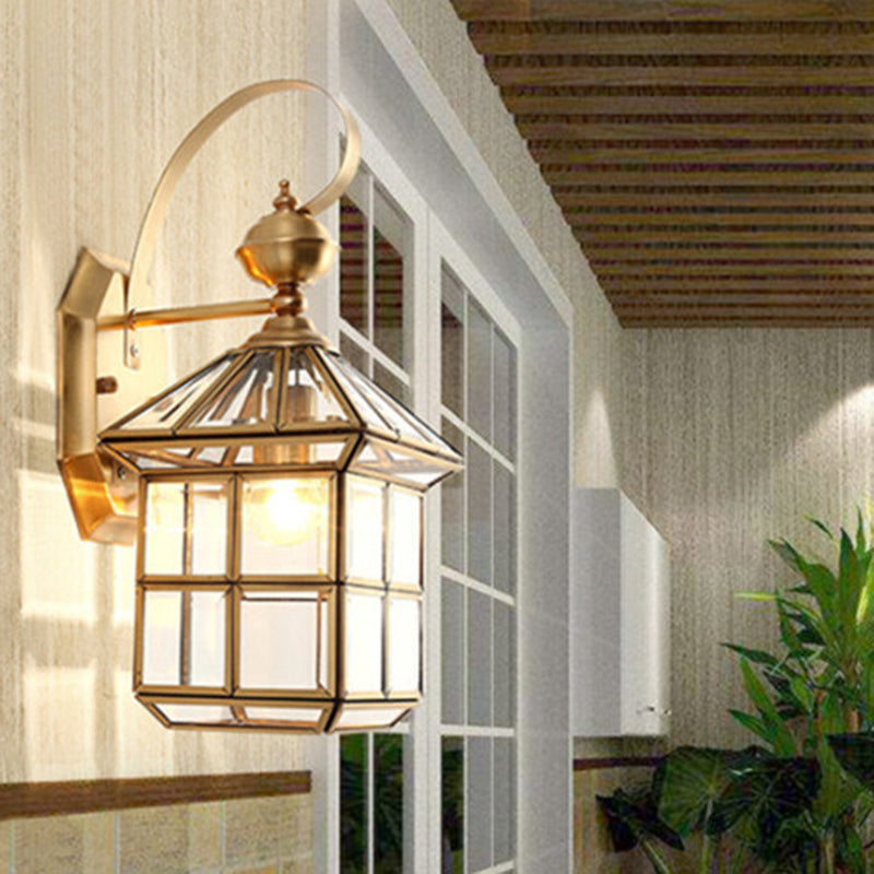 House Square Glass Copper Outdoor Light