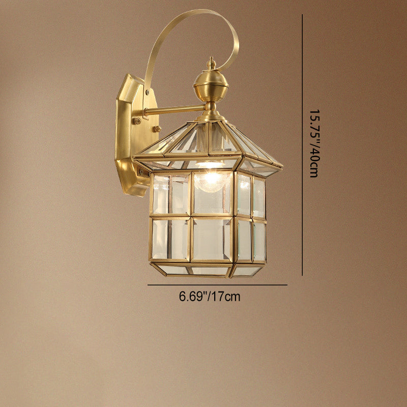 House Square Glass Copper Outdoor Light
