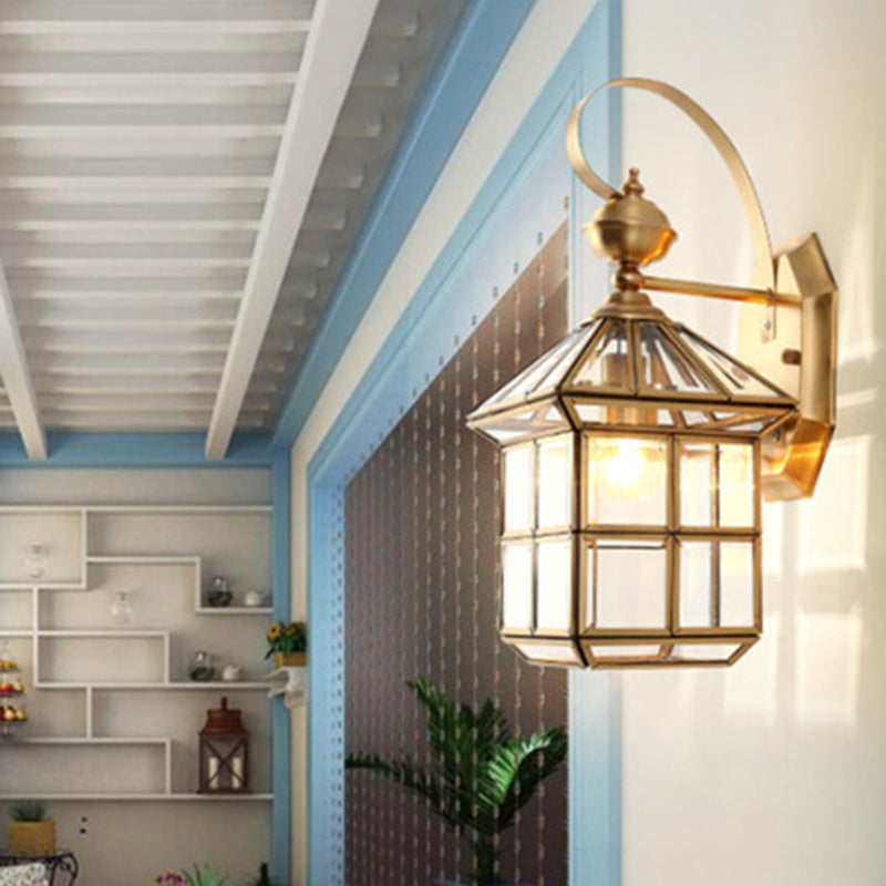 House Square Glass Copper Outdoor Light