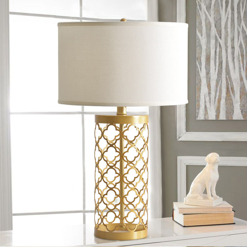 Round Cylinder Cutout Fabric Table Lamp
