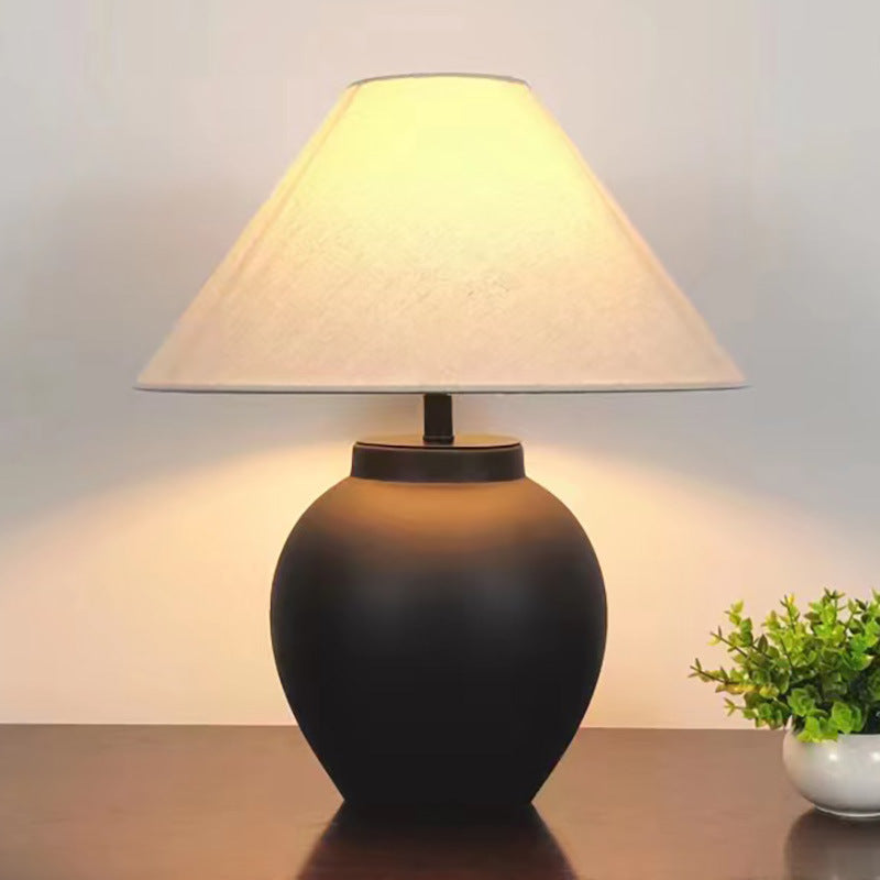 Tapered Round Fabric Ceramic Table Lamp