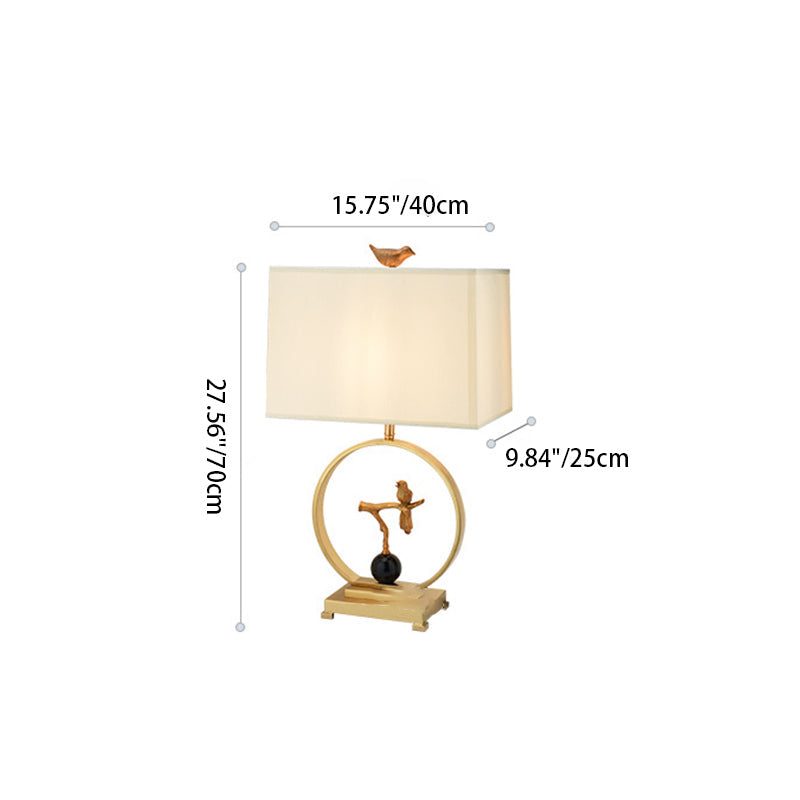 Square Bird Round Fabric Table Lamp