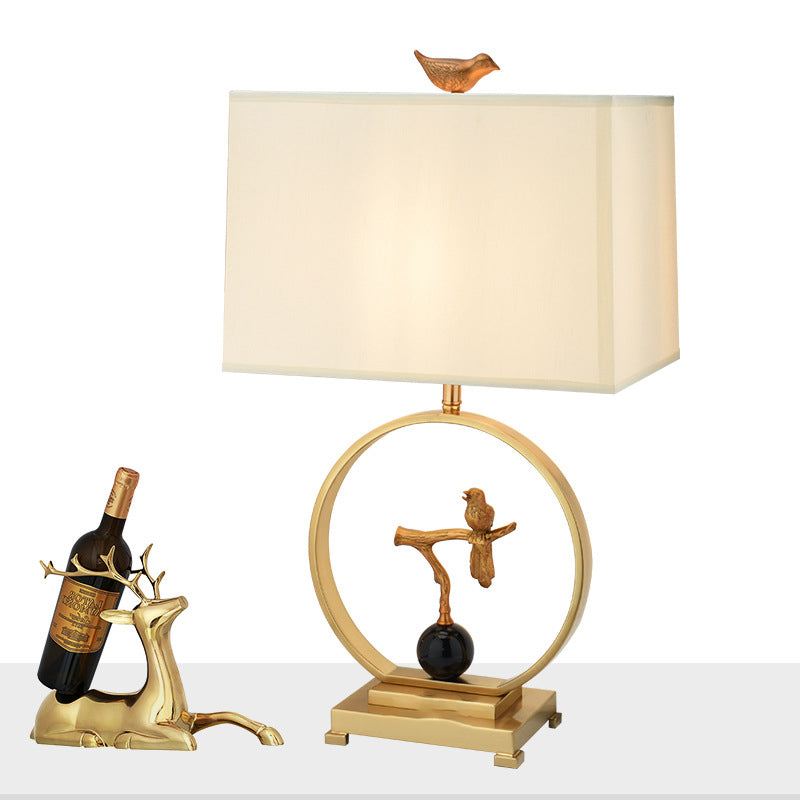 Square Bird Round Fabric Table Lamp