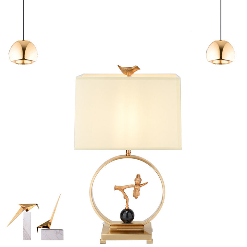 Square Bird Round Fabric Table Lamp