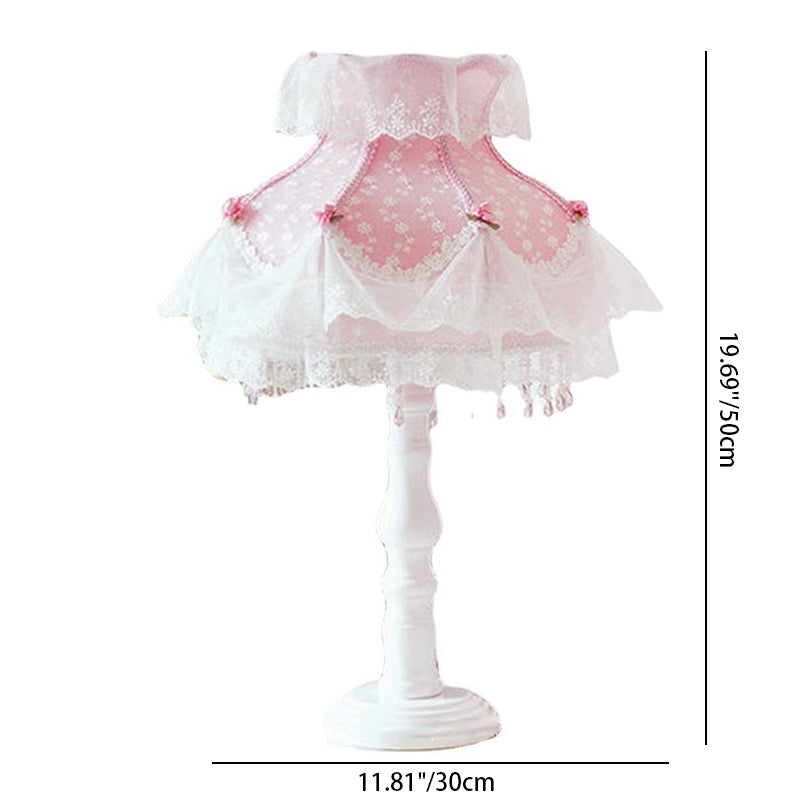 Round Lace Fabric Resin Table Lamp