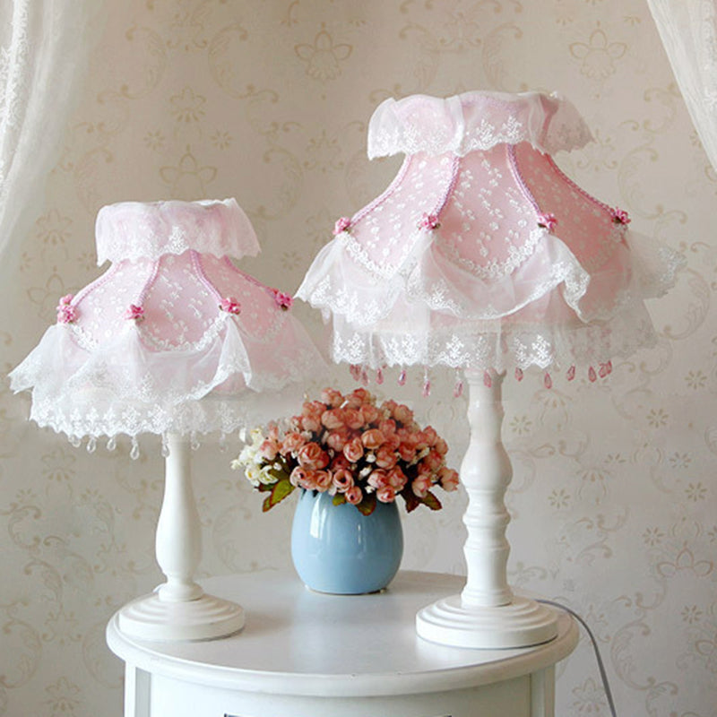 Round Lace Fabric Resin Table Lamp