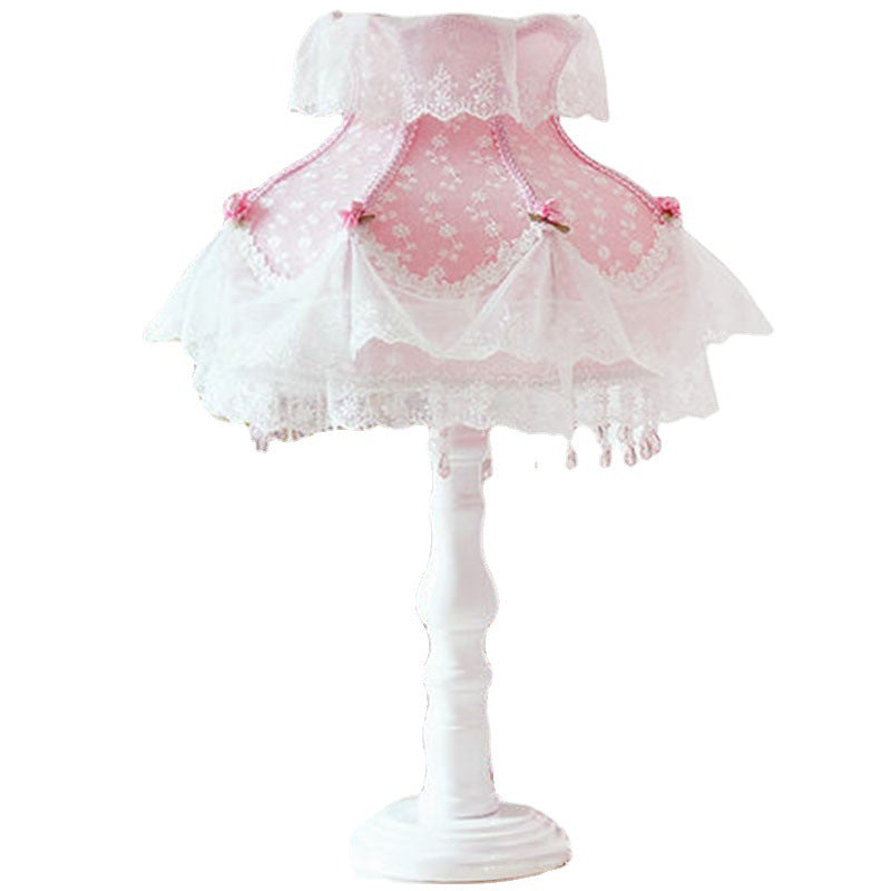 Round Lace Fabric Resin Table Lamp