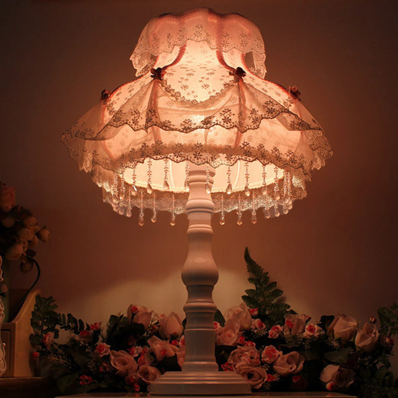 Round Lace Fabric Resin Table Lamp