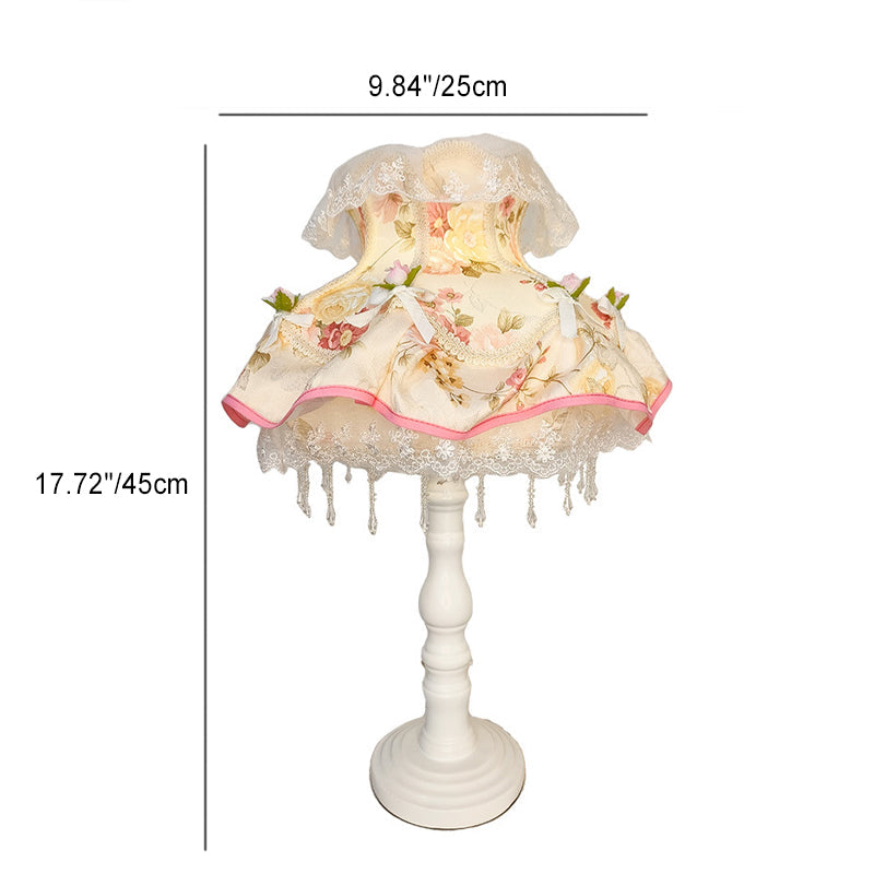 Round Lace Fabric Plastic Table Lamp