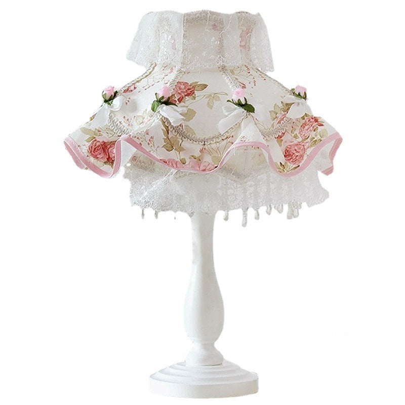 Round Lace Fabric Plastic Table Lamp