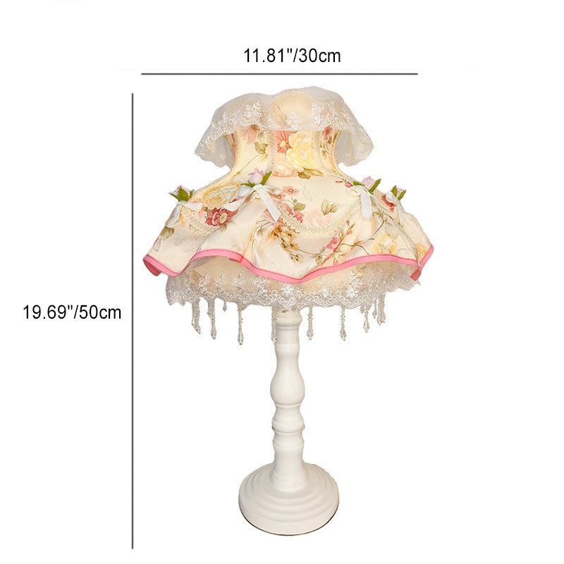 Round Lace Fabric Plastic Table Lamp