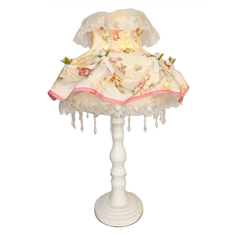 Round Lace Fabric Plastic Table Lamp