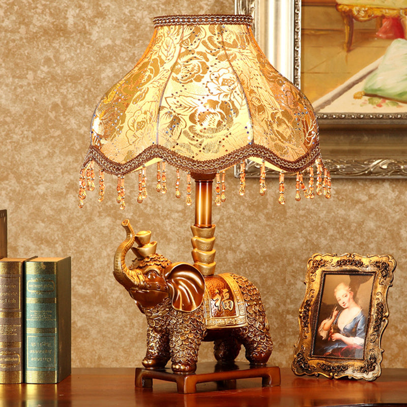 Elephant Round Fabric Resin Table Lamp