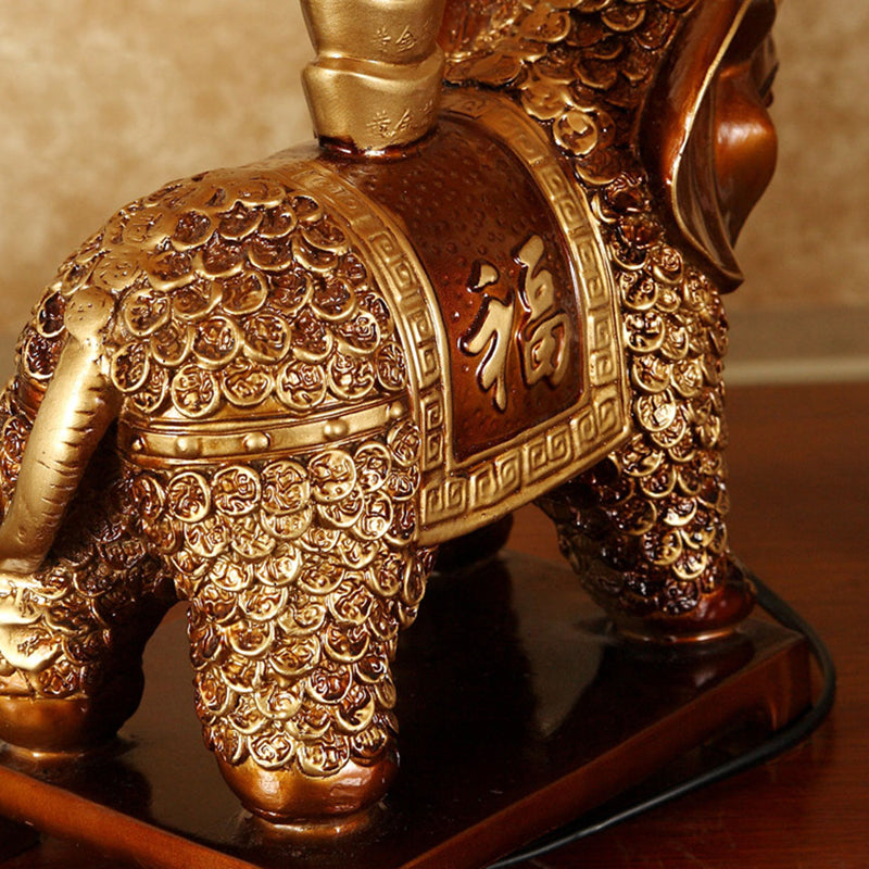 Elephant Round Fabric Resin Table Lamp