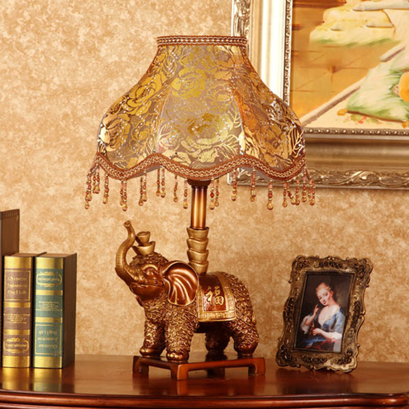 Elephant Round Fabric Resin Table Lamp