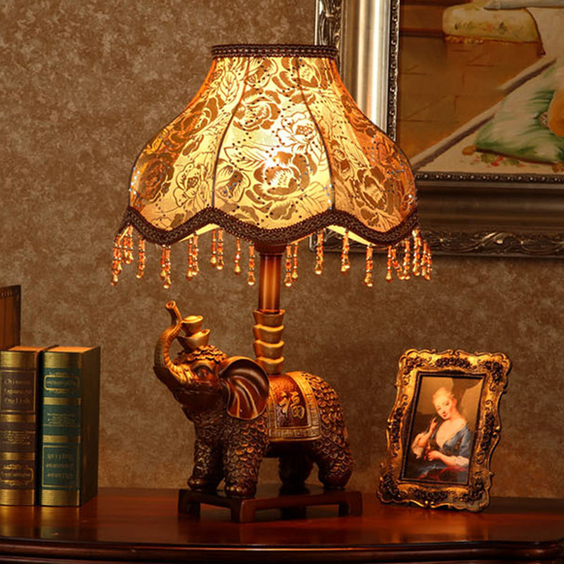 Elephant Round Fabric Resin Table Lamp