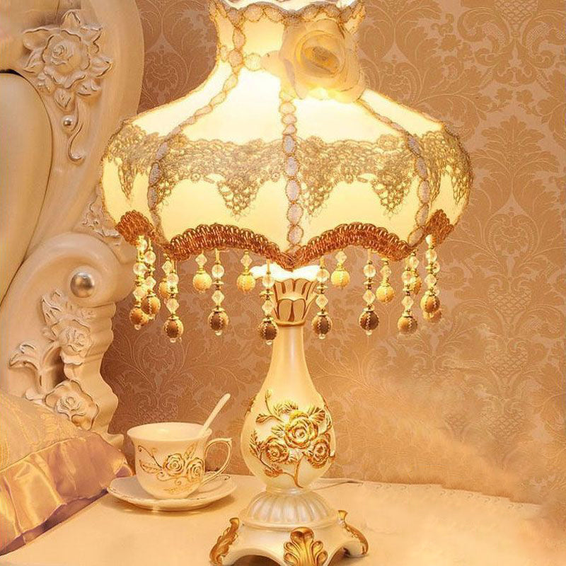 Rose Round Fabric Resin Table Lamp