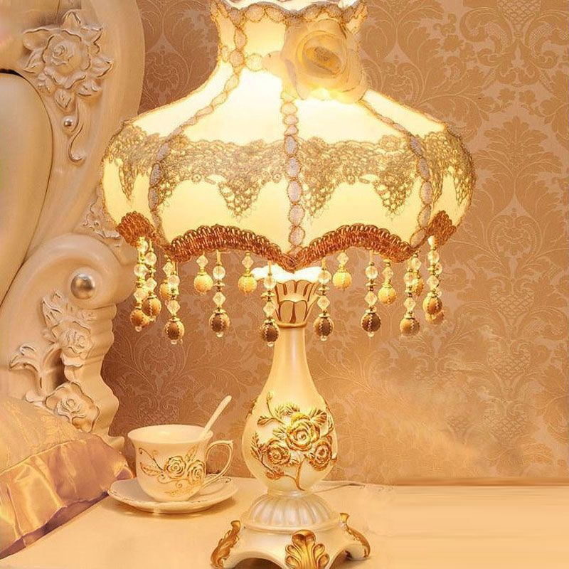 Rose Round Fabric Resin Table Lamp