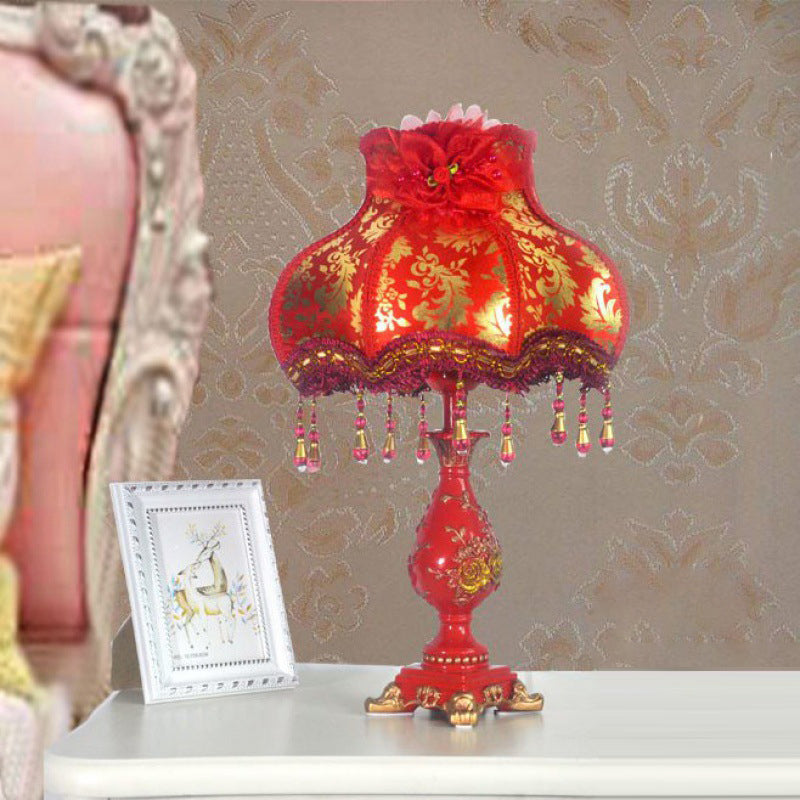Rose Round Fabric Resin Table Lamp