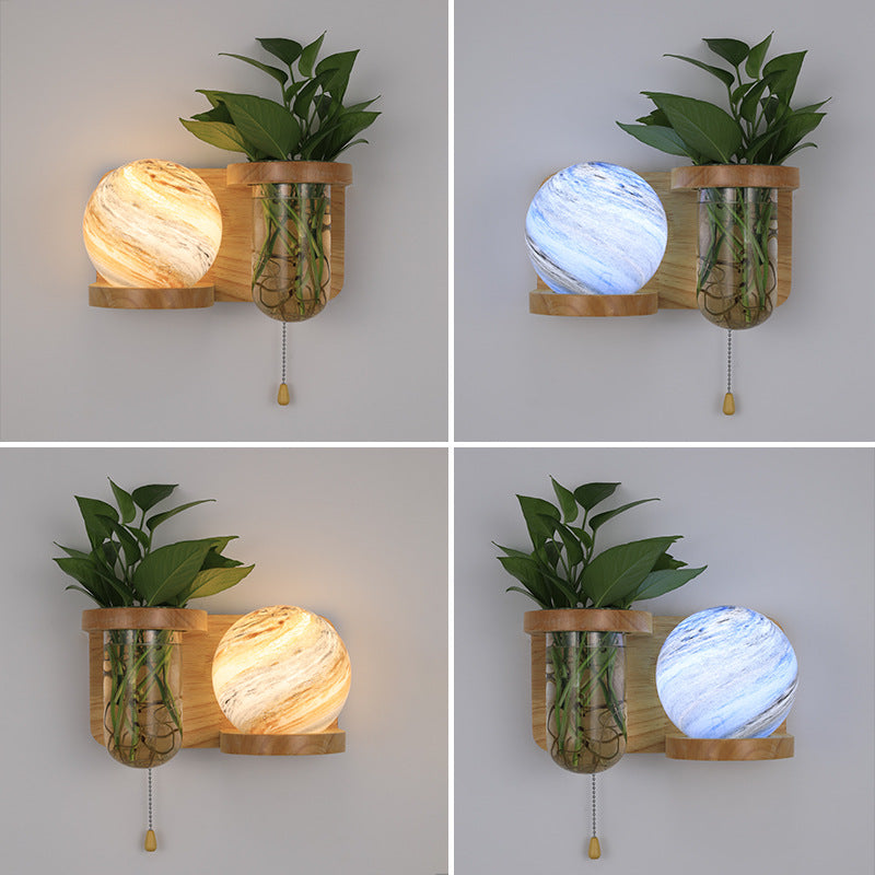 Planet Column Glass Oak Wall Lamp